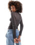 Фото #4 товара ASOS DESIGN knitted sheer roll neck layering top in charcoal