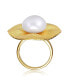 Фото #2 товара Sterling Silver 14K Gold Plated with Genuine Freshwater Pearl Floral Ring