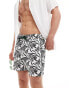 Pull&Bear leaf printed swimshort in black and white