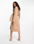 Forever New Petite formal wrap coat with tie belt in camel Бежевый, 42 - фото #2