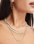 Orelia gold plated turq & pearl 3 row necklace in turquoise Голубой - фото #3