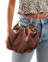 Mango satin bag with silver handle in brown