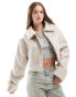 ASOS DESIGN top collar shearling jacket in stone