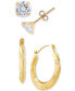 ფოტო #1 პროდუქტის 2-Pc. Set Cubic Zirconia Stud Earrings & Small Puff Hoop Earrings in 10k Gold