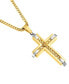 Men's Franco Link Inlay Cross Pendant Necklace in Sterling Silver & Yellow Ion-Plated Stainless Steel