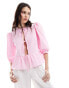 Фото #1 товара ASOS DESIGN cotton poplin tie front peplum blouse in pastel pink