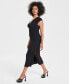 Women's Rib-Knit Keyhole Twist-Front Midi Dress, Created for Macy's Черный, XS - фото #3