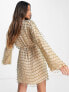 ASOS DESIGN wrap mini dress with ball bearing fringe embellishment in gold