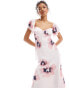 Фото #4 товара ASOS DESIGN bardot midi with lace inserts in pink floral