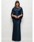 Plus Size Draped Stretch Satin Maxi Dress with Built-in Capelet