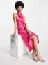 Фото #5 товара ASOS DESIGN Tall cowl neck halter midi with tie wrap waist in bright pink