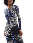 Vero Moda Tall long sleeved lettuce edge mesh maxi dress in blue abstract butterfly print