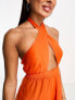 Фото #3 товара Vero Moda cross over halterneck beach maxi dress in bright orange