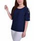 ფოტო #3 პროდუქტის Petite Short Sleeve Honeycomb Textured Grommet Top