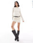 ASOS DESIGN crochet flared sleeve mini dress with belt in cream