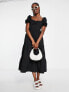 Фото #1 товара The Frolic milkmaid maxi smock dress in textured black