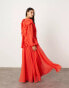 ASOS EDITION raw edge ruffle maxi dress with drawstring waist in red