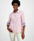 ფოტო #1 პროდუქტის Women's Striped Roll-Tab-Sleeve Button-Front Shirt