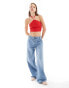 Фото #2 товара Cotton On halter neck crop top in red pointelle