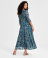 ფოტო #2 პროდუქტის Petite 3/4-Sleeve Faux-Wrap Maxi Dress