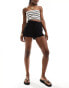 Pull&Bear drawstring waist runner short in black