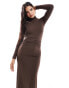 Фото #7 товара Bardot long sleeve lace maxi dress in chocolate