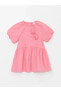 Standart Kalıp %100 Pamuk Poplin Kumaştan Aplike Detaylı Kız Bebek Elbise