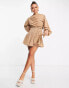 ASOS DESIGN high neck pleated mini dress with godet detail in stone