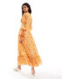 ASOS DESIGN shirred waist blouson tier sleeve maxi dress in orange zebra print