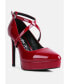 pixie dust patent faux leather cross strap pumps