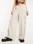 COLLUSION pocket detail wide leg linen trousers in stone