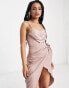 Фото #3 товара First Distraction the label Petite satin midi dress with wrap skirt in blush