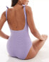 & Other Stories crinkle swimsuit with knot detail in purple lila, 38 - фото #3