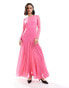 Фото #2 товара ASOS DESIGN sheer chiffon midaxi tent dress in bright pink