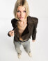 Stradivarius STR faux leather cropped biker jacket in washed brown