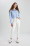 Фото #3 товара Mary Vintage Straight Fit Yüksek Bel Bilek Boy Beyaz Jean Pantolon C1318ax24sm