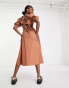 Фото #4 товара The Frolic cut-out detail puff sleeve midaxi dress in coconut shell brown