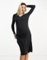 Threadbare Maternity v neck midi dress with side split in black