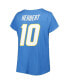 Фото #2 товара Women's Justin Herbert Powder Blue Los Angeles Chargers Plus Size Player Name and Number V-Neck T-shirt