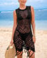 Фото #3 товара Women's Black Crochet Fringe Hem Cover-Up Dress