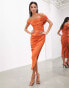 Фото #1 товара ASOS EDITION – Wadenlanges Bardot-Kleid in Orange im griechischen Stil