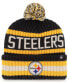 Фото #3 товара Men's Black Pittsburgh Steelers Bering Cuffed Knit Hat with Pom