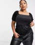 Фото #2 товара Simply Be velour ruched sleeve peplum top in black