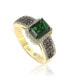 ფოტო #1 პროდუქტის Suzy Levian Golden Sterling Silver Emerald-Cut Green and Brown Cubic Zirconia Halo Ring