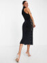 Aria Cove fluffy roll neck sleeveless midi dress with pearl trim cut out detail in black