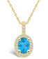 Blue Topaz (1-5/8 Ct. T.W.) and Diamond (1/4 Ct. T.W.) Halo Pendant Necklace in 14K Yellow Gold