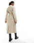 Pieces tie waist trench coat in sand