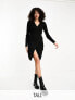 Фото #1 товара JDY Tall wrap knitted mini dress in black