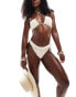 South Beach crinkle embellished upside down triangle bikini top in cream