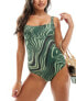 Фото #1 товара Weekday Desert swimsuit with wave print in green exclusive to ASOS